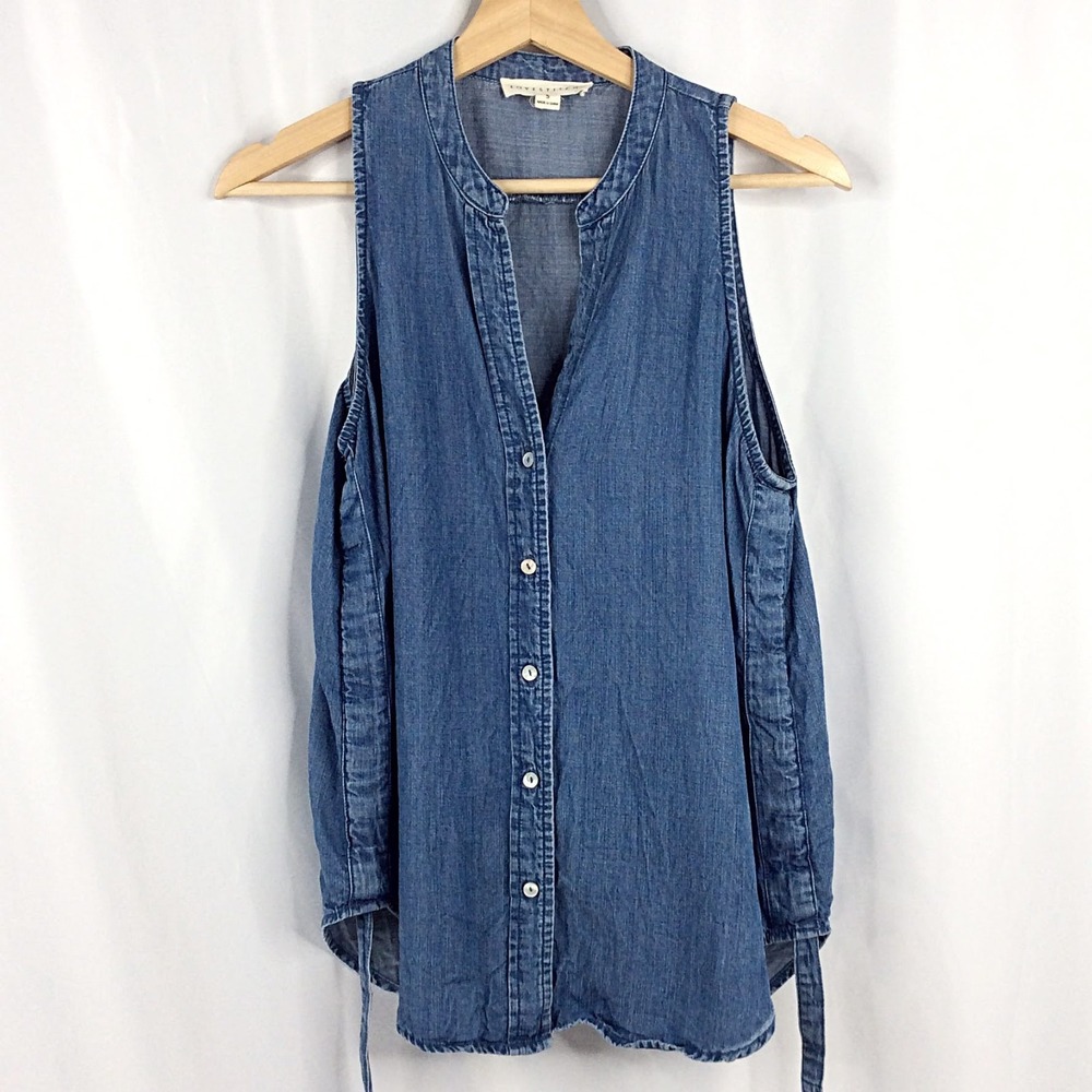 NWOT Lovestitch Tencel Denim Chambray Tank Top Women's Small Button Down V-Neck